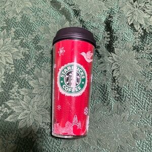 2008 Starbucks red, green, and white Christmas travel tumbler.